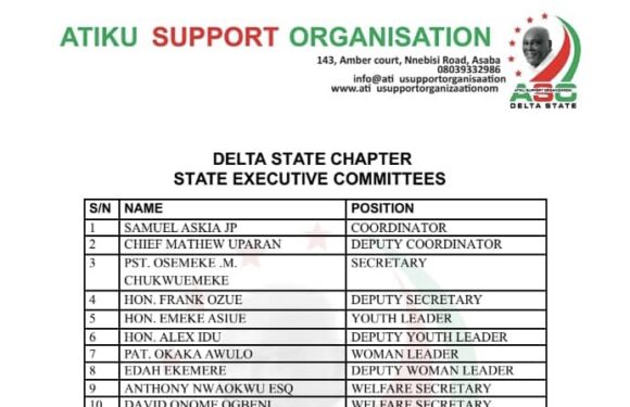 Atiku Support Organisation (ASO) Delta Chapter Releases Names of State, LGA, Ward Exco