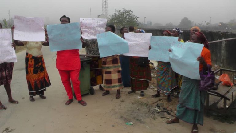 OLEH WOMEN STAGE PROTEST TO HERITAGE ENERGY OIL FIRM OVER AWARD OF PUMPS RENTAL SERVICES CONTRACT