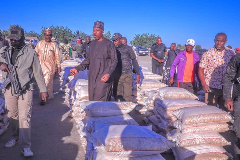 Zulum shares N221.7m, food items, others to 67,454 households in Ngala