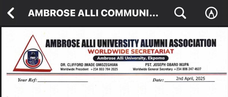 COMMUNIQUE OF AMBROSE ALLI UNIVERSITY ALUMNI ASSOCIATION 1ST QUARTERLY MEETING ON 29TH MARCH 2025 IN ASABA